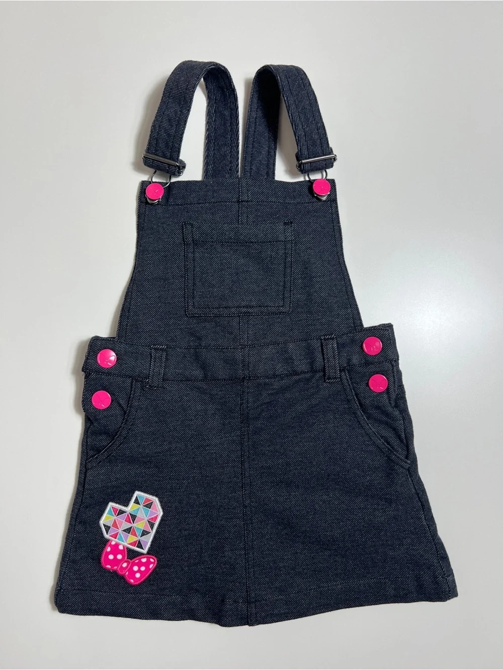 Disney Store Girls Denim Pinafore Dress Size 4 104 Adjustable Straps Dark Wash